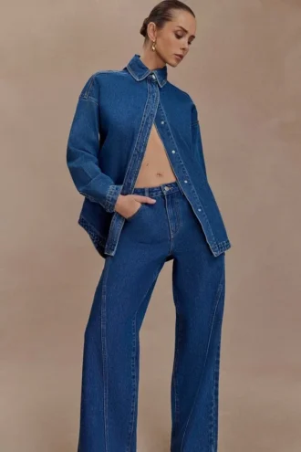 Lioda Oversized Denim Shirt – Dark Blue