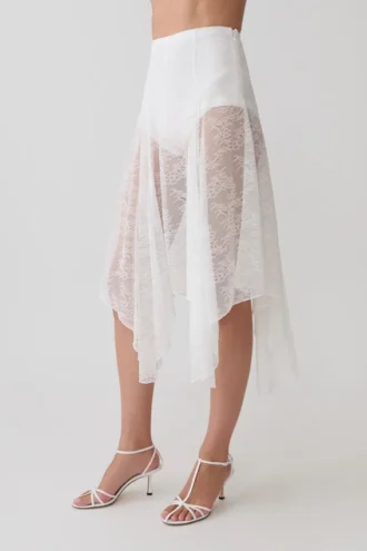 Haime Lace Hankie Midi-kjol – Elfenben