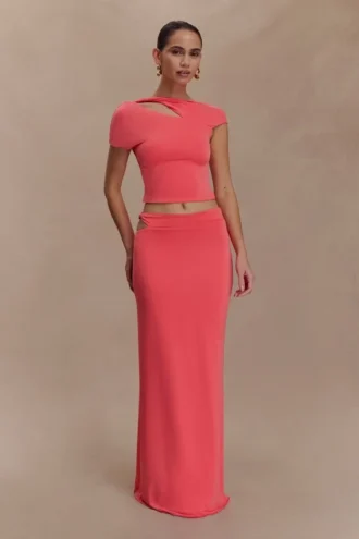 Haven Slinky Twist Midi-kjol – Korall