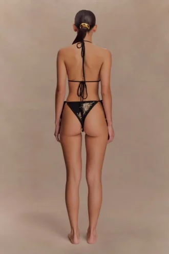 Huntleigh Crochet Bikini Bottom – Svart & guld solskensmönster