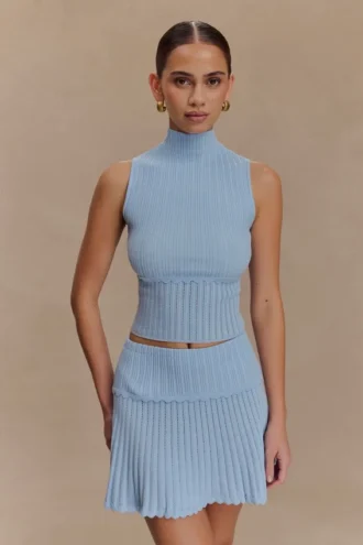 Indy Pointelle Knit Top – kornblå