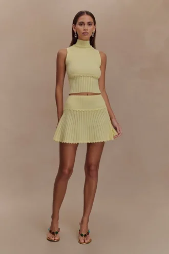 Indy Pointelle-stickad minikjol – Lemon