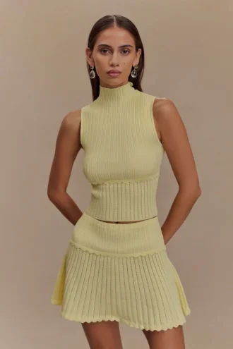 Indy Pointelle-stickad topp – Lemon
