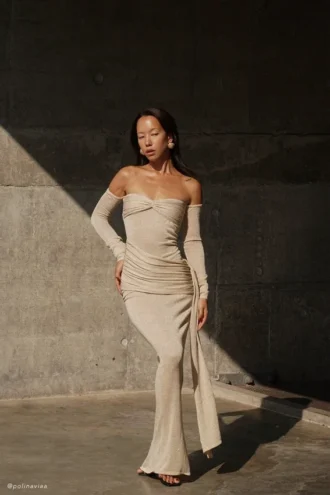 Ingrid Metallic Knit Maxi Klänning – Bronze