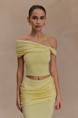 Irene rynkad stickad topp – citron