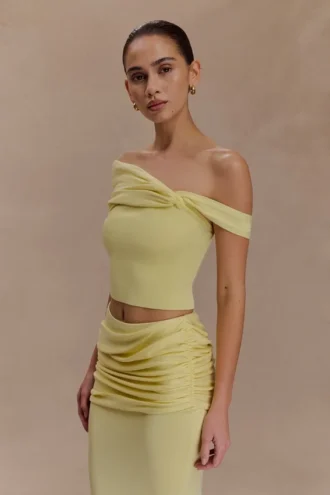 Irene rynkad stickad topp – citron
