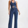 Janine högmidjade jeans med raka ben – mörkblå