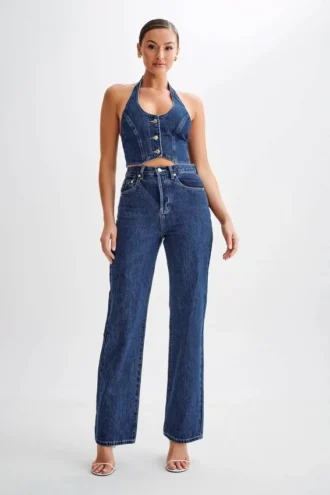 Janine högmidjade jeans med raka ben – mörkblå