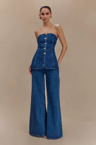 Jen Wide Leg Flare Denim Jeans – Mörkblå