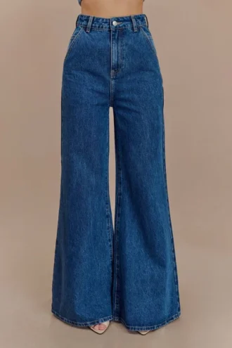 Jen Wide Leg Flare Denim Jeans – Mörkblå