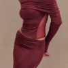 Judy Slinky And Mesh Off Shoulder Top – vinröd Judy Slinky And Mesh Off Shoulder Top – vinröd