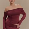Judy Slinky And Mesh Off Shoulder Top – vinröd Judy Slinky And Mesh Off Shoulder Top – vinröd