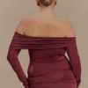 Judy Slinky And Mesh Off Shoulder Top – vinröd Judy Slinky And Mesh Off Shoulder Top – vinröd