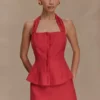 Kallie linnepeplum-halterneck-top – Burnt Rose Kallie linnepeplum-halterneck-top – Burnt Rose