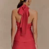 Kallie linnepeplum-halterneck-top – Burnt Rose Kallie linnepeplum-halterneck-top – Burnt Rose