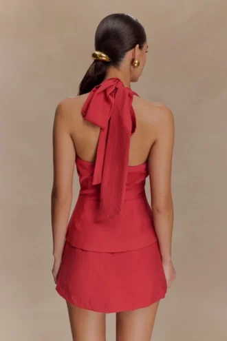 Kallie linnepeplum-halterneck-top – Burnt Rose