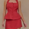 Kallie linnepeplum-halterneck-top – Burnt Rose Kallie linnepeplum-halterneck-top – Burnt Rose