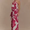 Katalina Chiffon Maxikjol – Röd Deco Fleur-tryck