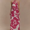 Katalina Chiffon Maxikjol – Röd Deco Fleur-tryck