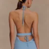 Katalina chiffong-top med cowl-halsringning och halterneck – himmelsblå