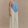 Katalina chiffong-top med cowl-halsringning och halterneck – himmelsblå