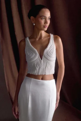 Kathia Pearl handbroderad topp – vit