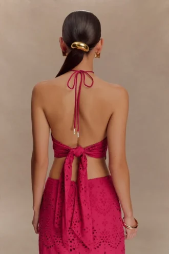 Kensley Broderie halterneck-top – Dragonfruit