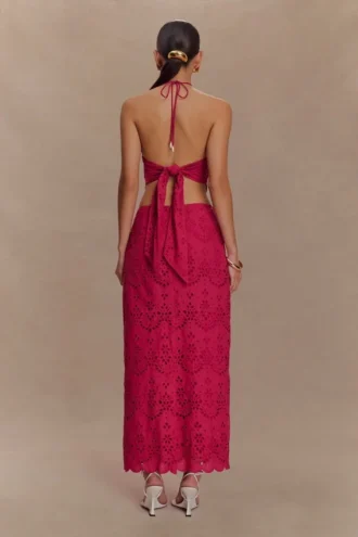 Kensley Broderie midikjol – Dragonfruit
