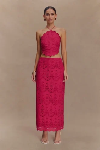 Kensley Broderie midikjol – Dragonfruit