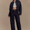 Kirra Cinched Denim Jacket – tvättad indigoblå Kirra Cinched Denim Jacket – tvättad indigoblå