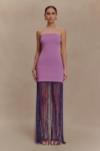 Koah Fringe Bandage Knit Maxi Klänning – Lila