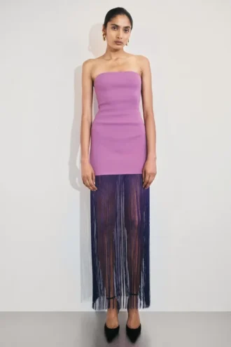 Koah Fringe Bandage Knit Maxi Klänning – Lila