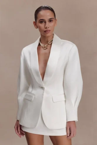 Kylie Oversized Satin Blazer – Ivory