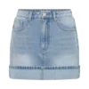 Lakoda minikjol i denim med uppvikt fåll – tvättad ljusblå Lakoda minikjol i denim med uppvikt fåll – tvättad ljusblå
