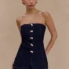 Lennox axelbandslös lång topp med knappar – indigoblå Lennox axelbandslös lång topp med knappar – indigoblå