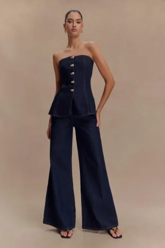 Jen Wide Leg Flare Denim Jeans – Indigoblå