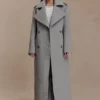 Levi lång trenchcoat i ull – gråmelerad Levi lång trenchcoat i ull – gråmelerad