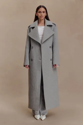 Levi lång trenchcoat i ull – gråmelerad