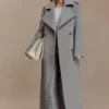 Levi lång trenchcoat i ull – gråmelerad Levi lång trenchcoat i ull – gråmelerad