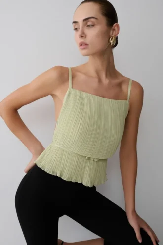 Lilou plisserad ärmlös topp – salvia