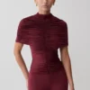Linh Slinky höghalsad rynkad topp – Mahogany
