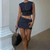 Loraine ärmlös Denim-top – Indigo Pinstripe