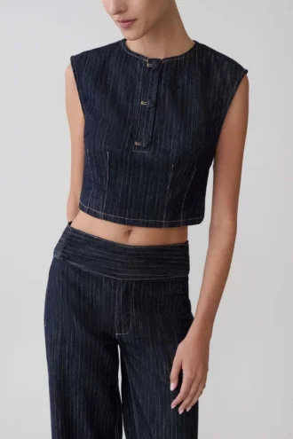 Loraine ärmlös Denim-top – Indigo Pinstripe
