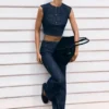 Loraine ärmlös Denim-top – Indigo Pinstripe