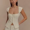 Loretta Denim Top med korta ärmar – Ecru Loretta Denim Top med korta ärmar – Ecru