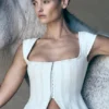 Loretta Denim Top med korta ärmar – Ecru Loretta Denim Top med korta ärmar – Ecru