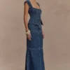 Loretta Denim Top med korta ärmar – tvättad mörkblå