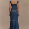 Loretta Denim Top med korta ärmar – tvättad mörkblå