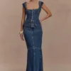 Loretta Denim Top med korta ärmar – tvättad mörkblå