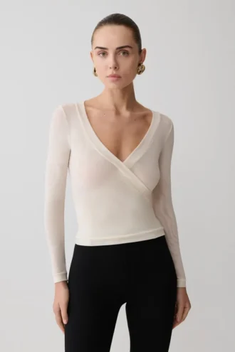 Lumi långärmad mesh-top – benvit